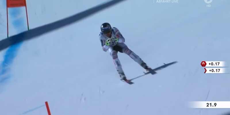 Un tropezón esquiando a 120 km/h y una salvada épica